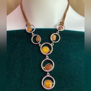 Lia Sophia earth tone gem necklace on suede cord